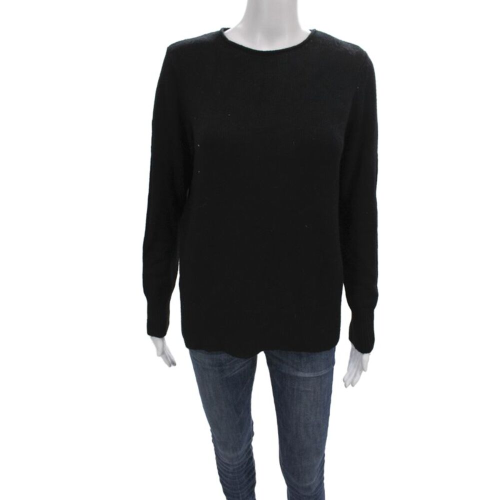 Renuar Women Pullover Sweater Black Crew Neck Long Sleeve Size L